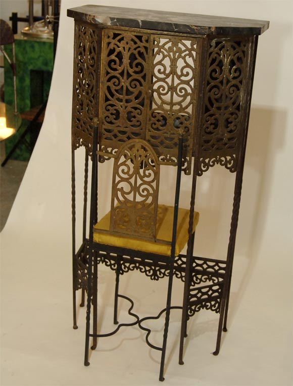 Marble Top Brass and Iron Hall Desk